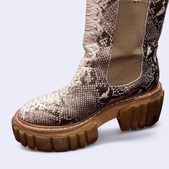 Vince Camuto Chunky Platform Leather Snakeskin Moto Boots - Women's 8 - Picture 3 of 4